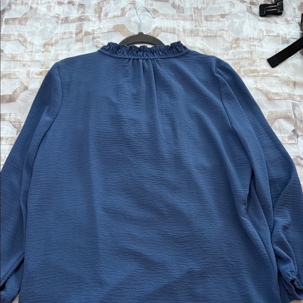 Tommy Hilfiger Navy Blouse with Ruffled Neckline - Picture 5 of 8